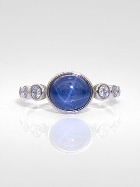 2.63ct Natural Star Sapphire Ring with Natural Diamond Accents in Solid 14K Gold